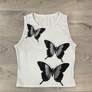 Butterfly Print White Tank Top